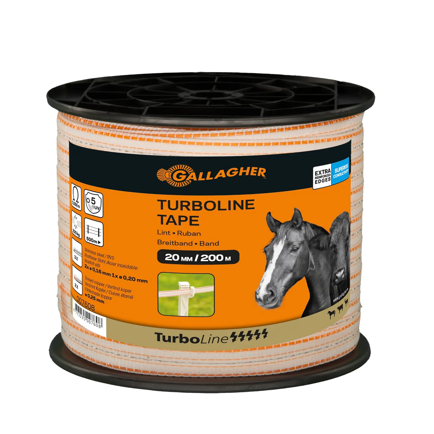Gallagher TurboLine tape 20mm (white, 200 metres)