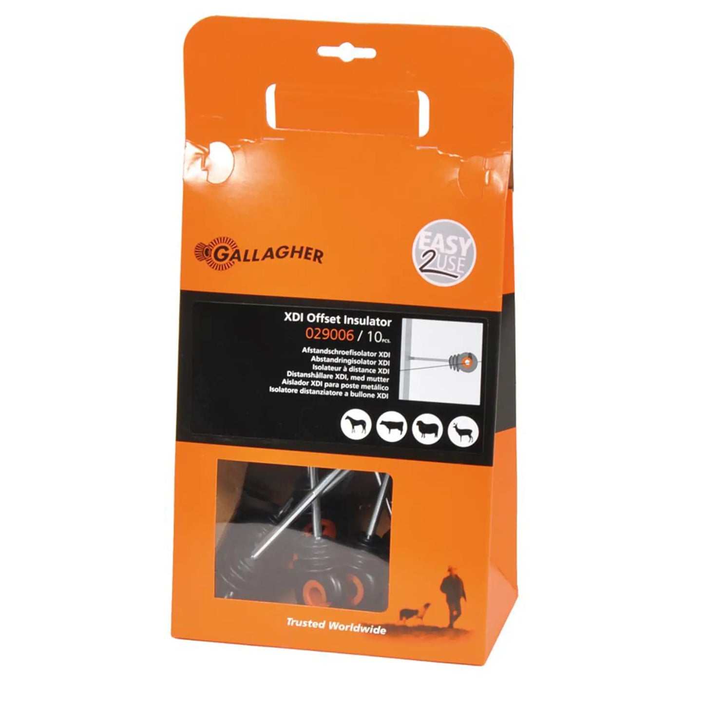 Gallagher XDI offset bolt-on insulator 20cm/M6 (pack of 10)