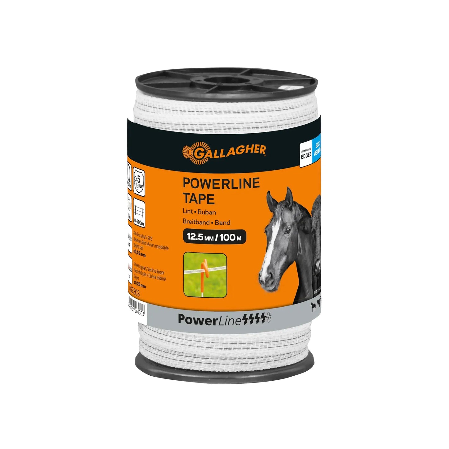 Gallagher PowerLine tape 12.5 mm (white, 100 metres)