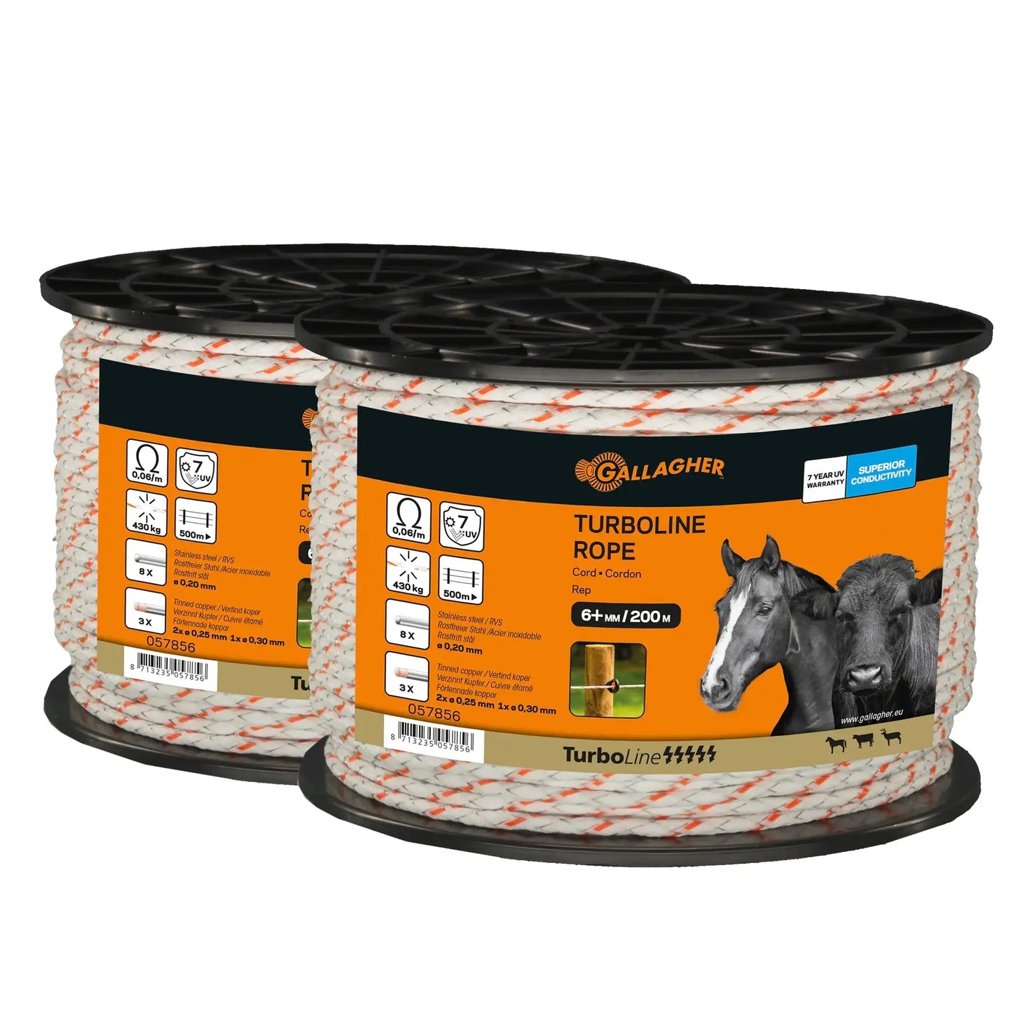 Gallagher Gallagher electric fence conducting wire Turboline Rope, duopack (2x200m) White