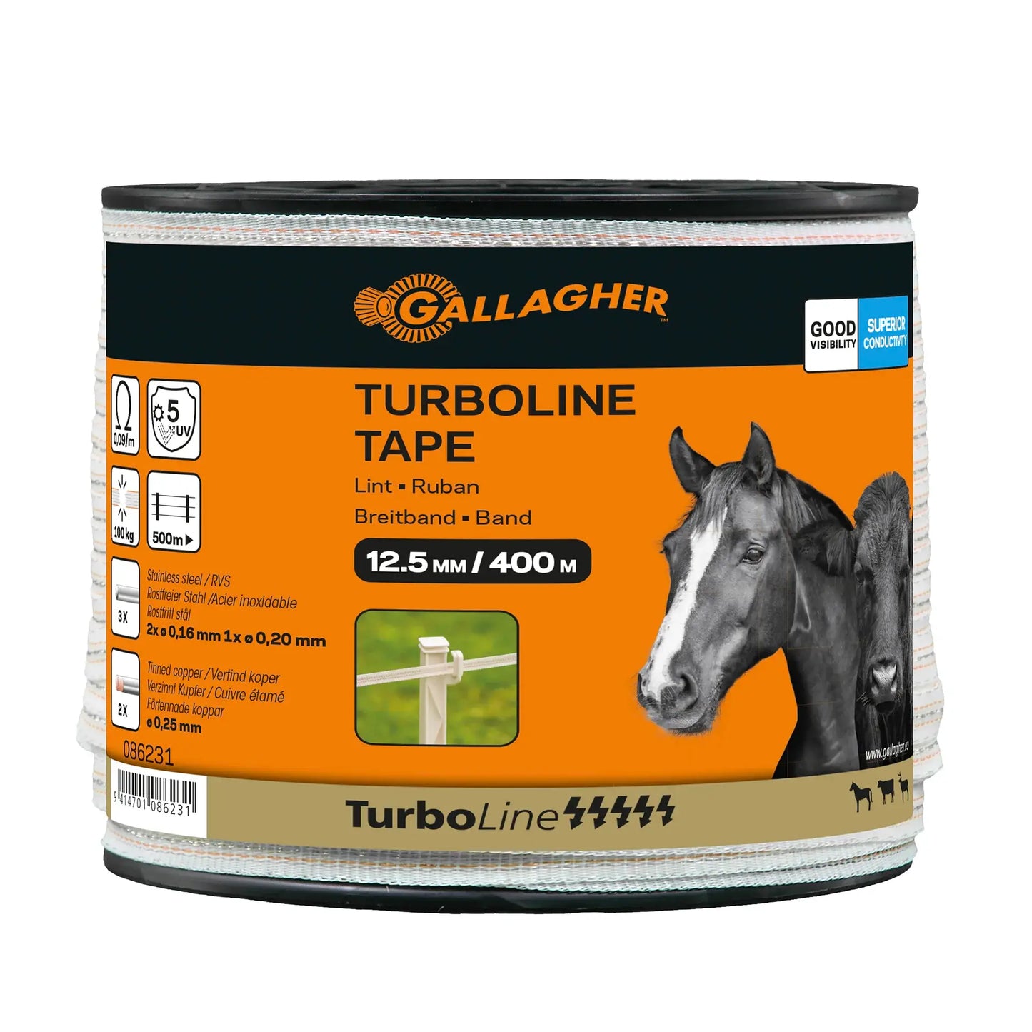 Gallagher TurboLine tape 12.5 mm (white, 400 metres)