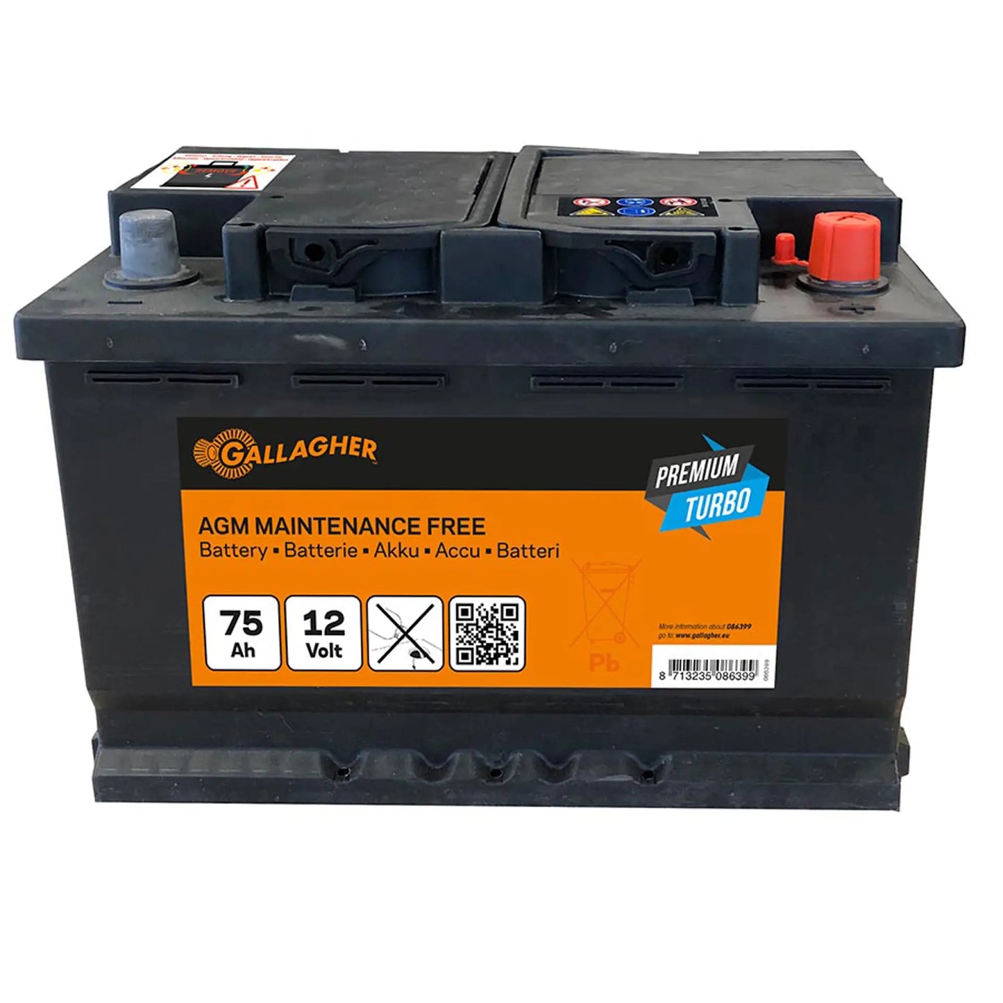 Gallagher Battery 12V/75Ah Premium Turbo AGM - 278x175x190