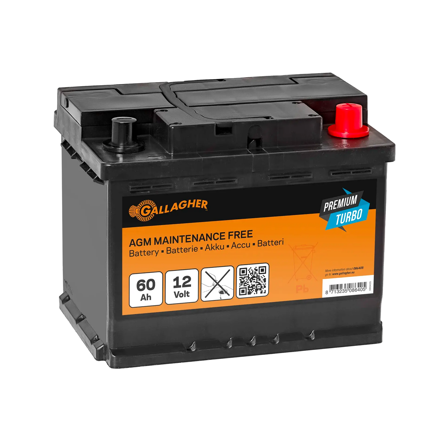 Gallagher Battery 12V/60Ah Premium Turbo AGM - 242x175x190