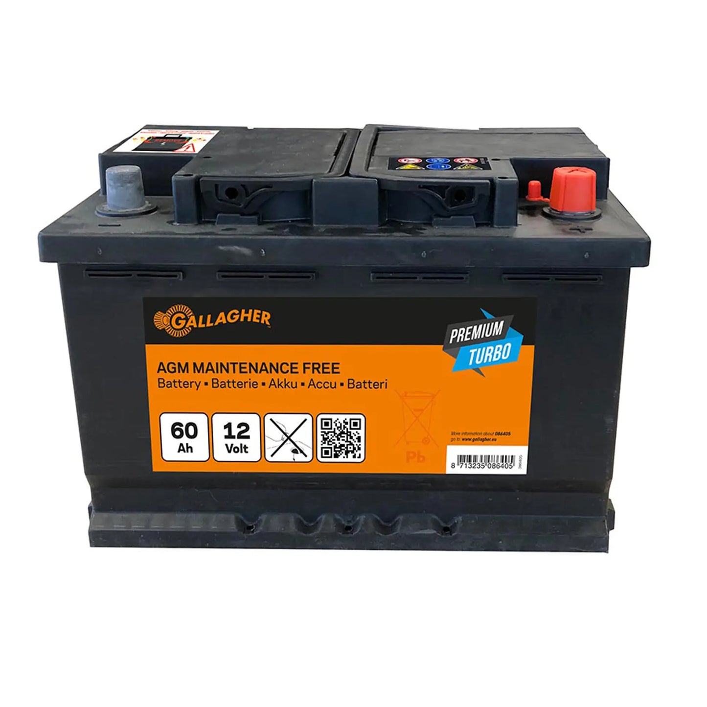 Gallagher Battery 12V/60Ah Premium Turbo AGM - 242x175x190