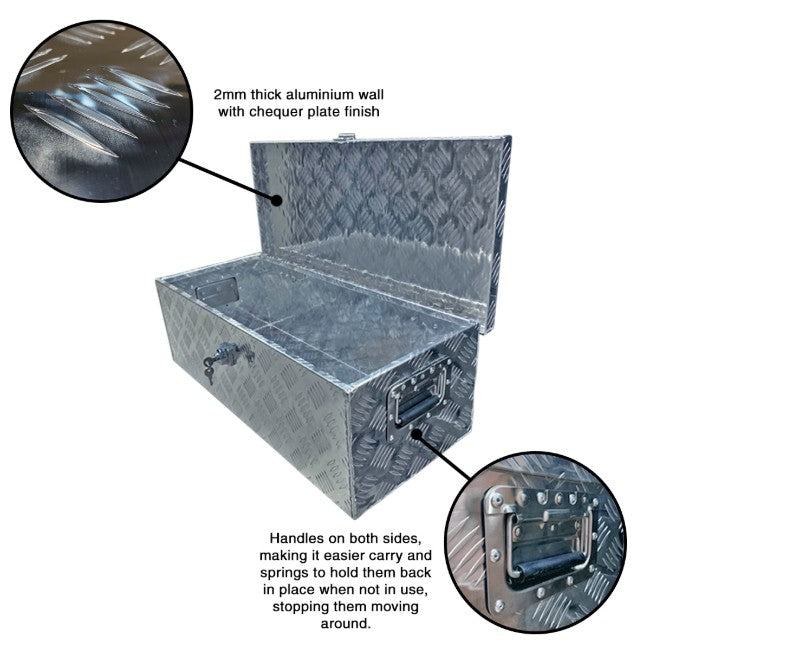 Toolbox Aluminum Checker Plate (760*330*240mm) with 2 Keys, Dual Handle, Top Opening