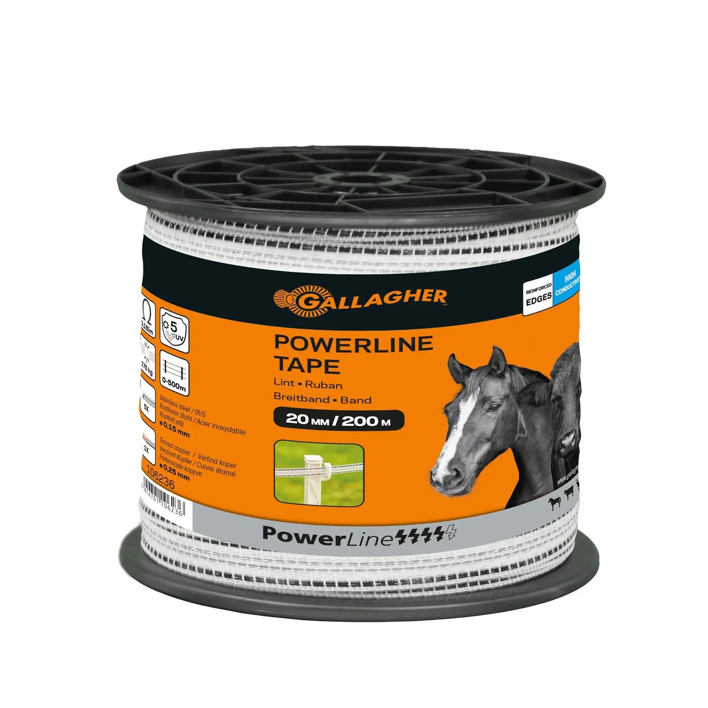 Gallagher PowerLine tape 20 mm (white, 200 metres)