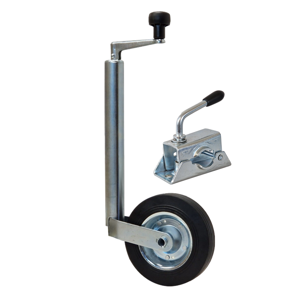 Jockey Wheel & Clamp - Telescopic 42mm Tube Trailer Stand Max Load 150kg