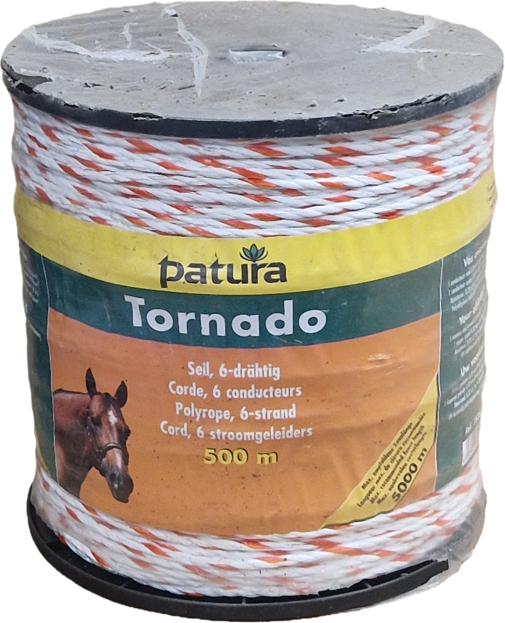 Patura Tornado Polyrope, 200 m roll, white-orange 5x0.2mm SS + 1x0.3mm Copper Strand