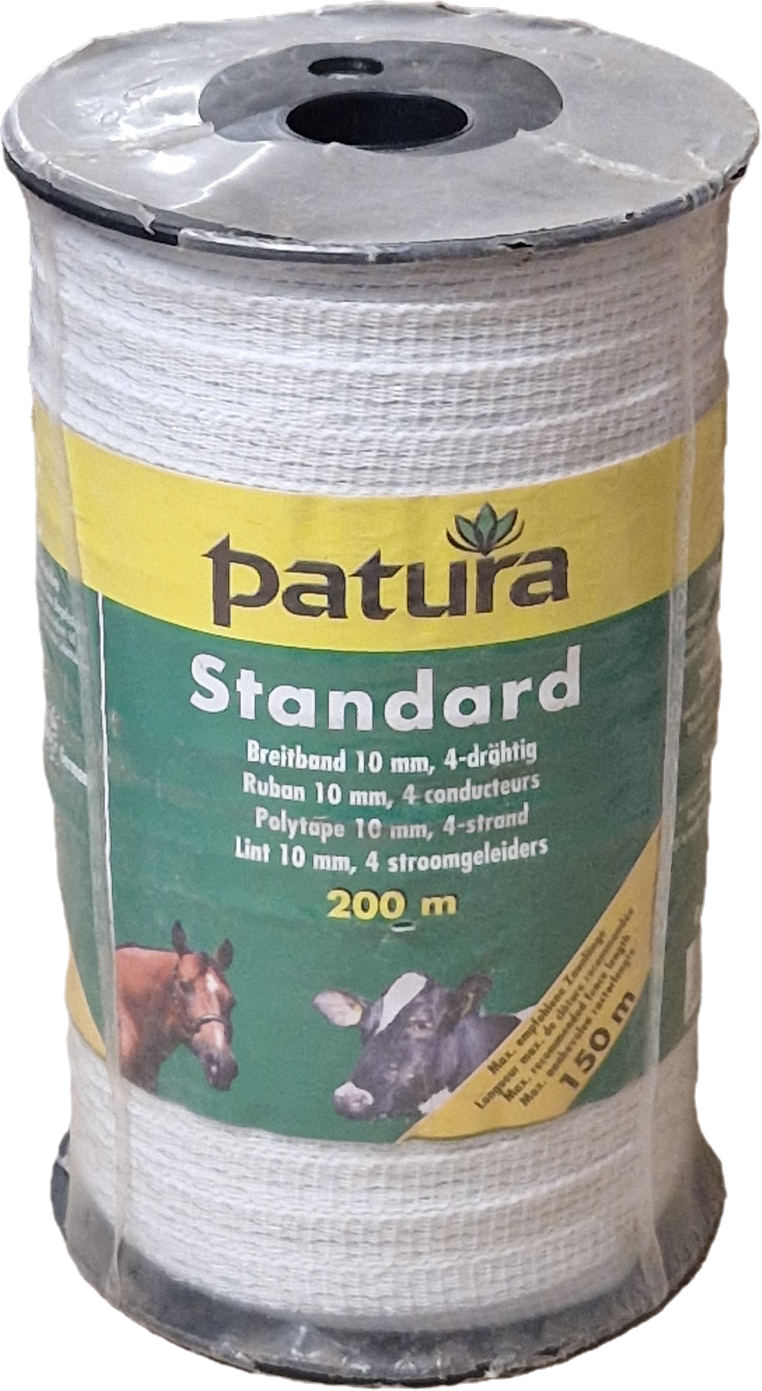 Patura Standard Polytape 10 mm, 200 m roll, White 4x0.16mm