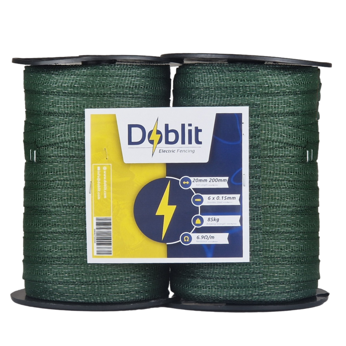 Doblit 20mm Poly Tape Electric Fence Horse Tape Fencing Conductor - Green 400m Twin Pack