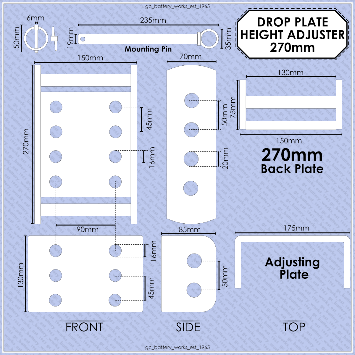 Tow Hitch Height Adjuster - 270mm - Black - With 50mm Ball and Pin Dual Hitch