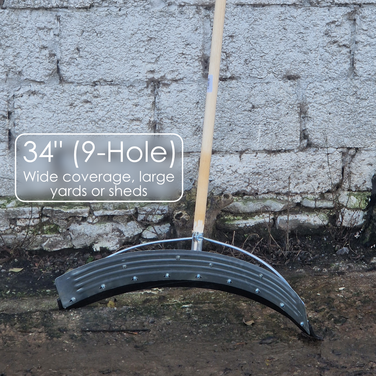 Yard Scraper Slurry Pusher Heavy Duty Metal Floor Squeegee Curved w/ Rubber Blade 18-34" (Shaft included)