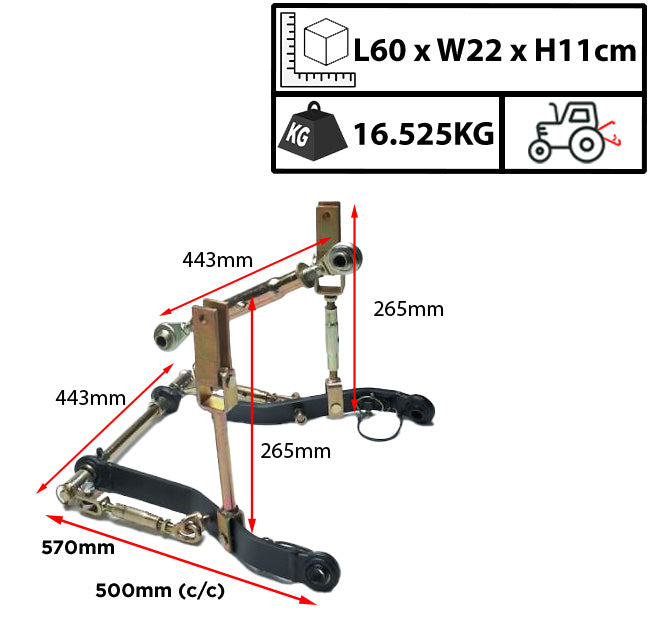 Tractor Linkage Kit – Compatible with Kubota/Iseki Tractors, 22HP+ Cat 1