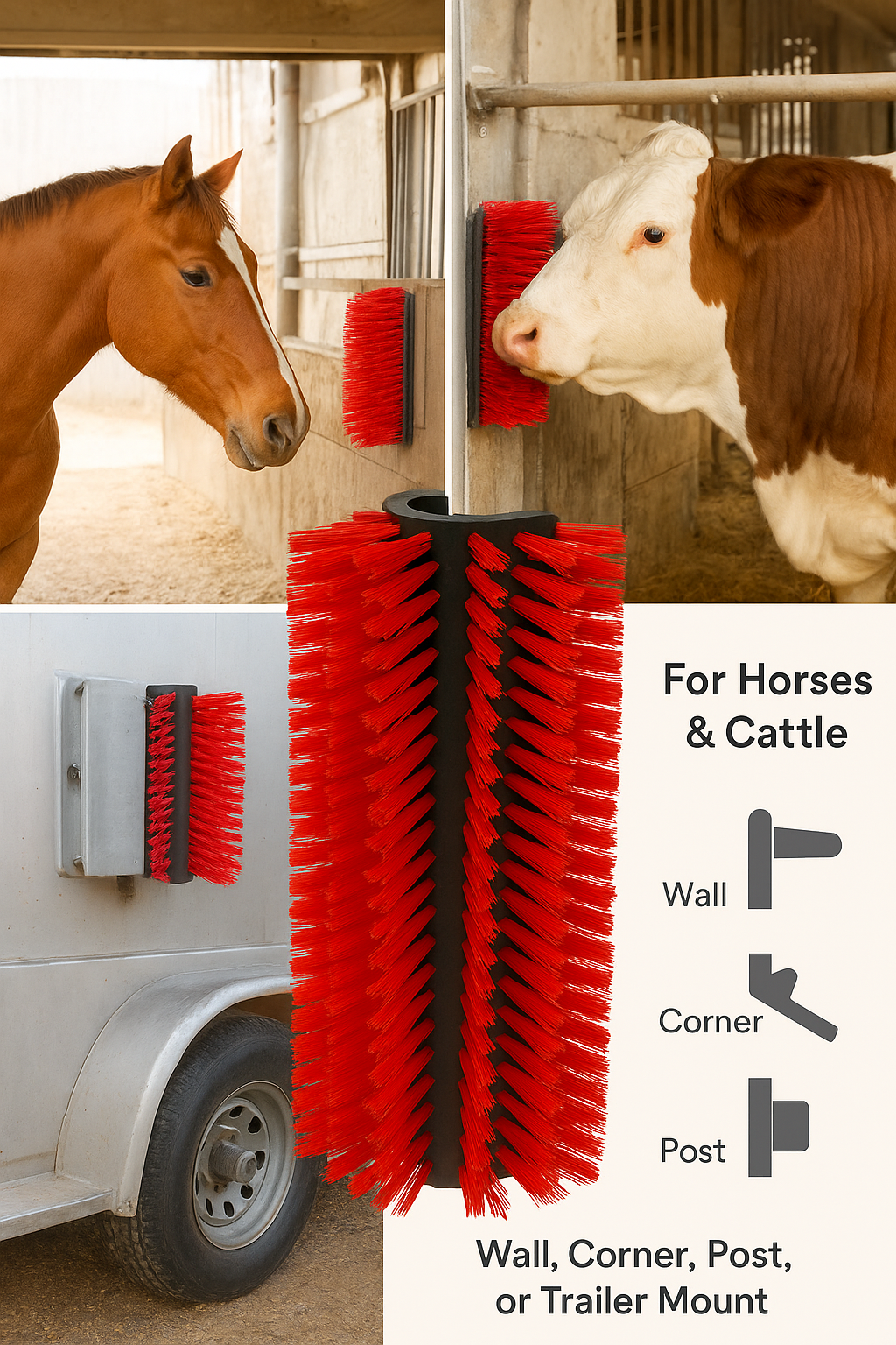 BENNY Scratch Brush Horse Cow Scratching Pole Stable Cattle Pony Sheep Goats