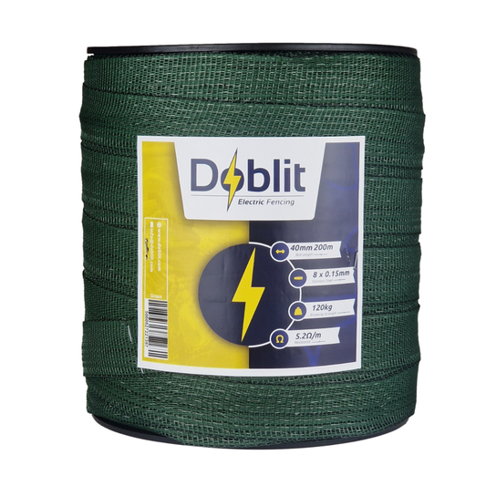 Doblit 40mm Poly Tape Electric Fence Horse Tape Fencing Conductor  - Green 200m Roll