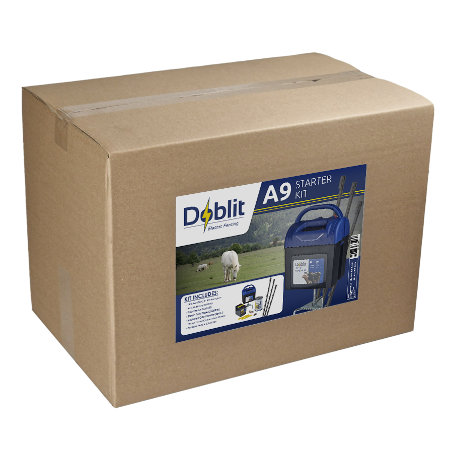 Doblit A9 Strip Grazing Kit | 200m Fencing Bundle Includes 9v Energiser, 105cm Poly Posts, Poly Wire & Accessories