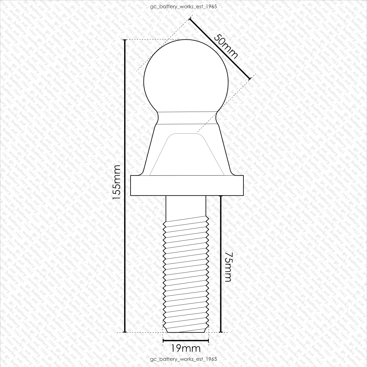 Tow Ball Threaded Pin Hitch 50mm Ball 19mm Bolt Shank ATVs Lawnmowers 500KG