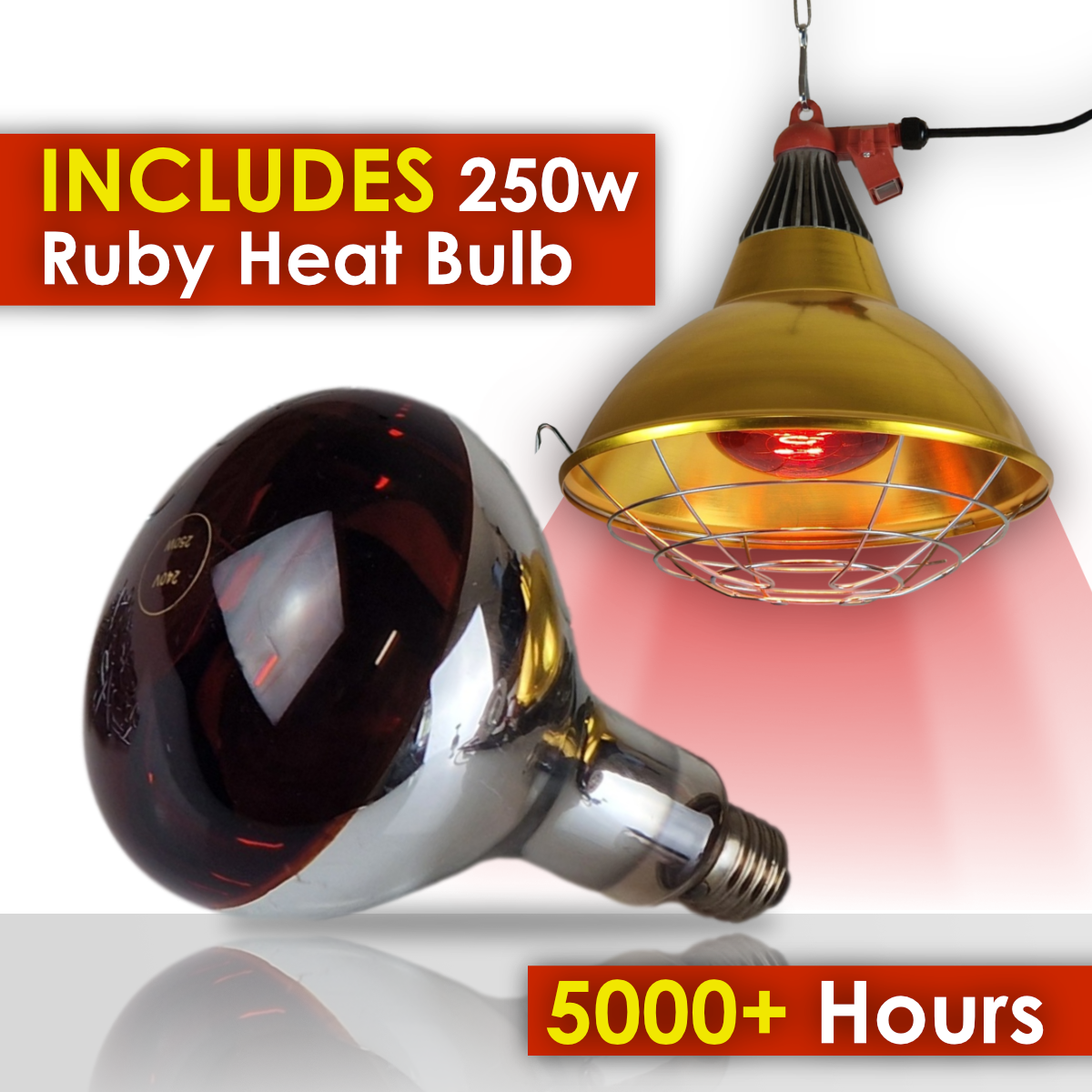 Infrared Heat Lamp Heater with High / Low Switch- FREE 250w Ruby Heat Bulb