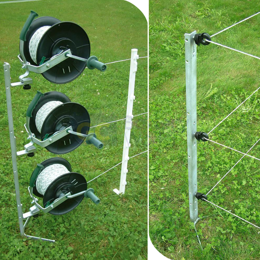 120cm 3-Reel Post - Steel Multi-Reel Mounting Post for up to 3 Reels Galvanised Thread-In Post w/ Reel Brackets