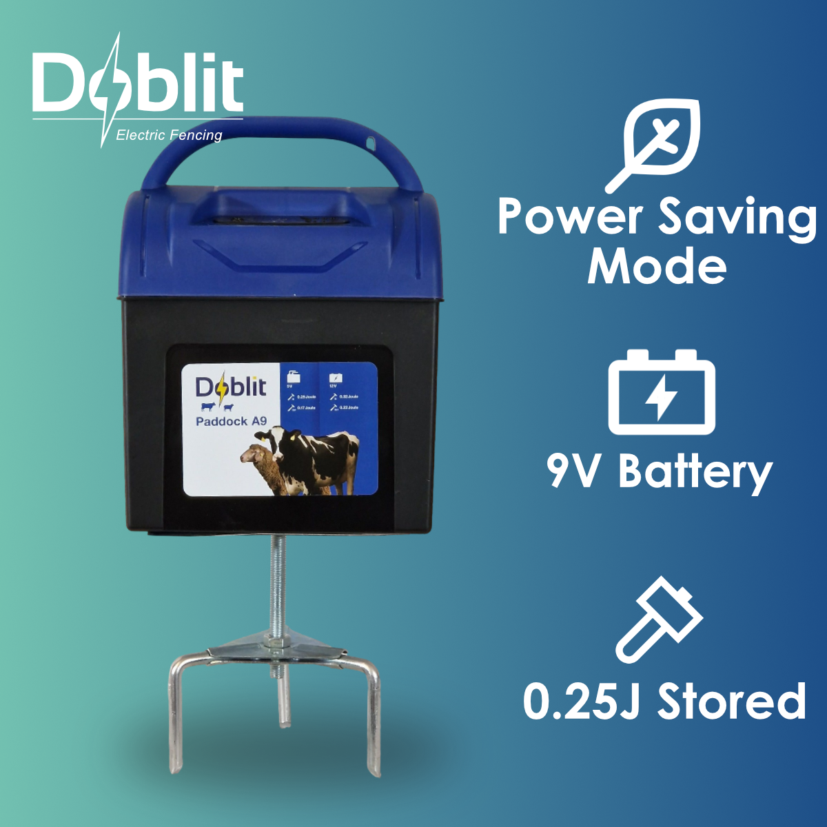 Doblit Paddock A9 9V 0.25J 7km Electric Fence Energiser 3 Year Warranty