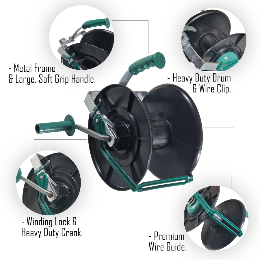 Large Reel Electric Fence 600m Self-Insulated Heavy Duty Portable Fence Winder