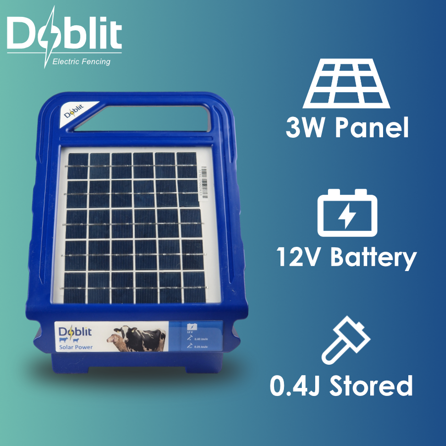 Doblit Solar Energiser 0.4J 2km Compact Solar Electric Fence Energiser - 5Year Warranty