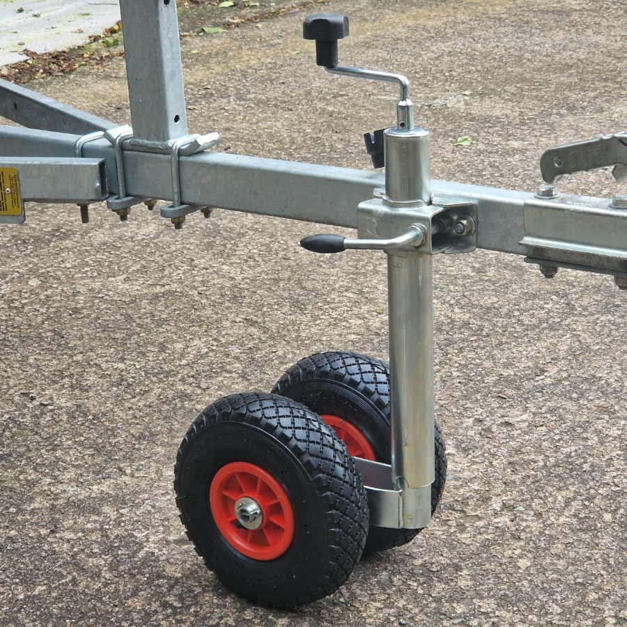 Jockey Wheel w/ Twin Balloon Tyre - Telescopic 48mm Tube Trailer Stand Max Load 200kg