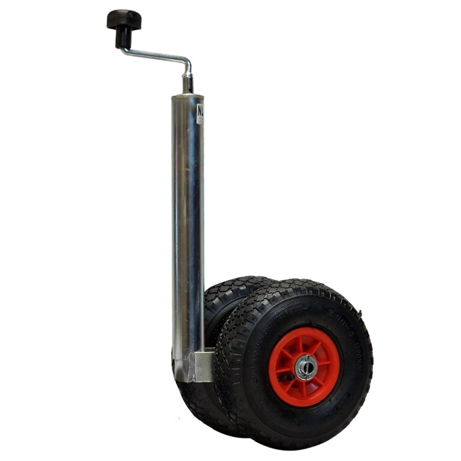 Jockey Wheel Telescopic Trailer Stand 48mm Tube Max Load 200kg w/ Twin Balloon Tyre