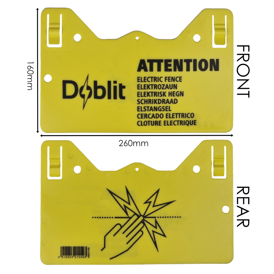 Doblit Warning Sign Electric Fence Shock Hazard Clip-On EU Compliant 160x260mm
