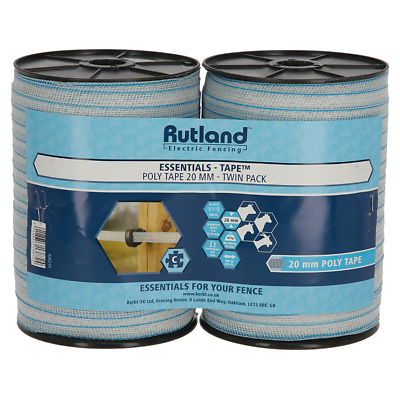 Rutland Essentials 20mm Poly Tape Electric Fence Tape 200m Twin Pack White (400m)