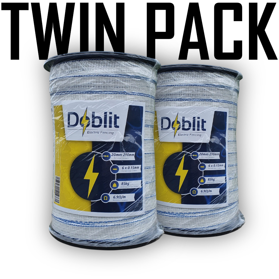 Doblit 20mm Poly Tape White 200m Twin Pack (400m)