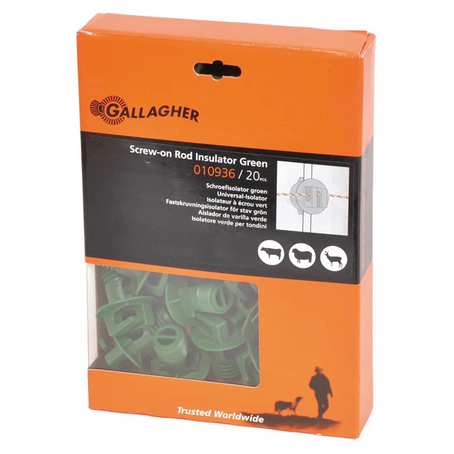 Gallagher Screw insulator (screw-on rod insulator) (green, posts ø 8,5-13mm, pack of 20)