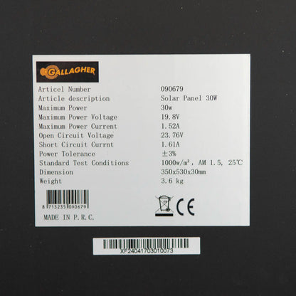 Gallagher Solar panel 30w incl. regulator