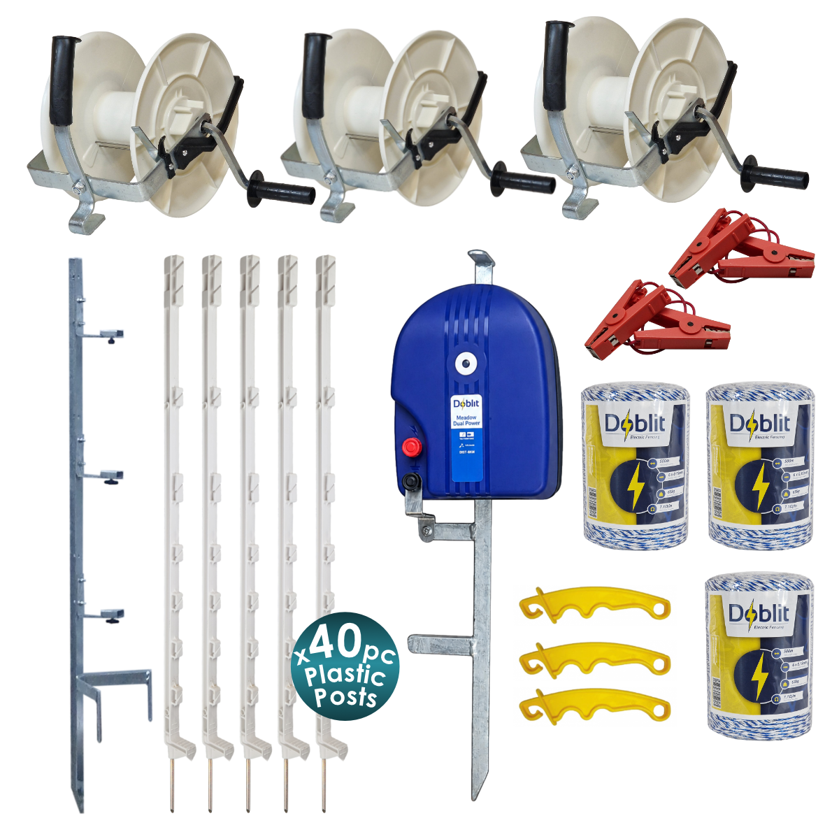 Doblit Quick Fence & 12 volt Battery Energiser Kit inc. 40x Plastic Posts