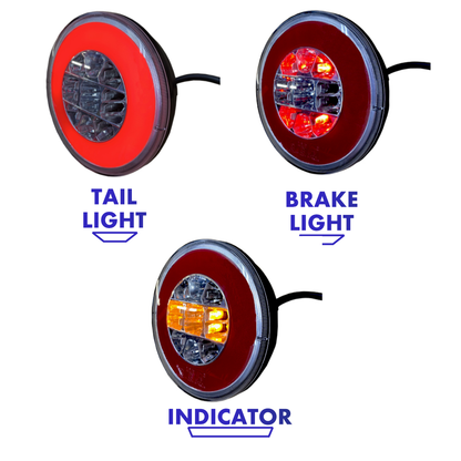 Lamp Rear Combination Light GLO TRAC Neon Style LED Round Hamburger 12/24V 3 Function 140mm