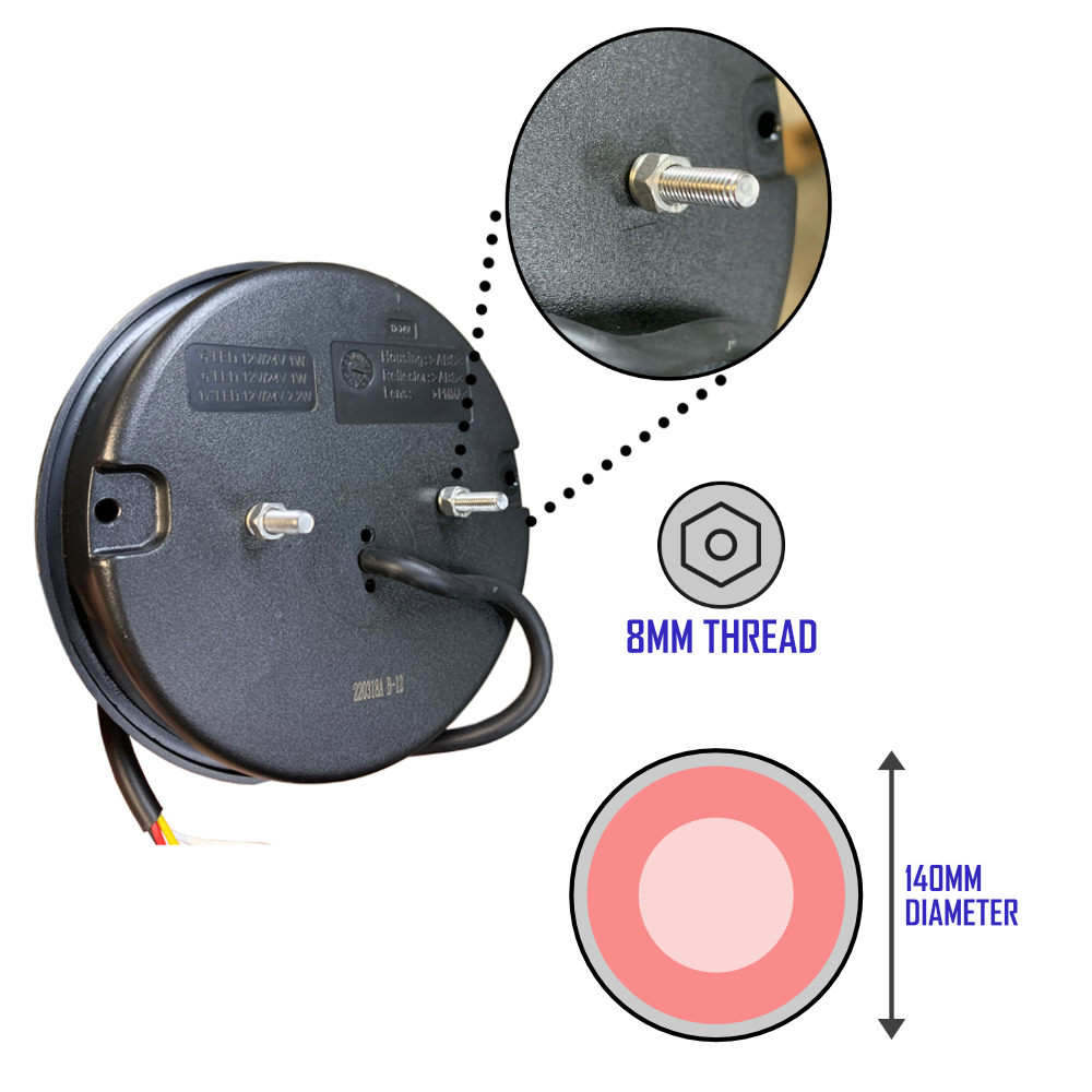 Lamp Rear Combination Light GLO TRAC Neon Style LED Round Hamburger 12/24V 3 Function 140mm