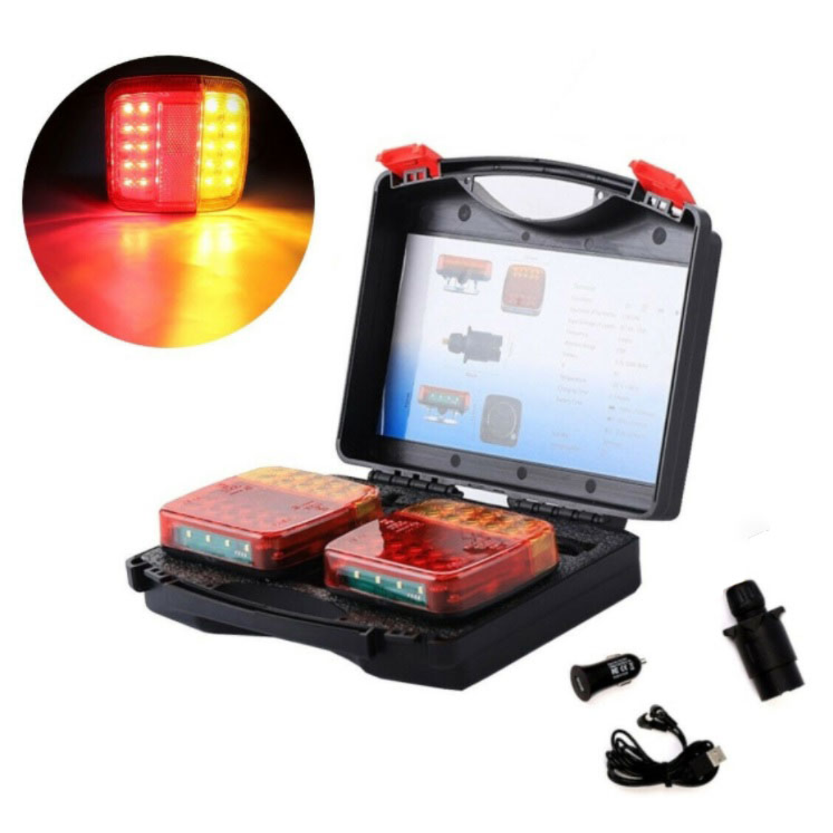 Wireless LED Magnetic Trailer Lights 12/24V 4 Function Rear Combination Lamp Set