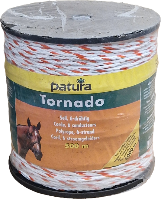 Patura Tornado Polyrope, 200 m roll, white-orange 5x0.2mm SS + 1x0.3mm Copper Strand