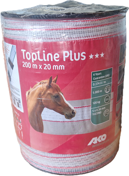 AKO Tape TopLine Plus 20 mm, 200 m roll, white | TriCond 5x0.3mm