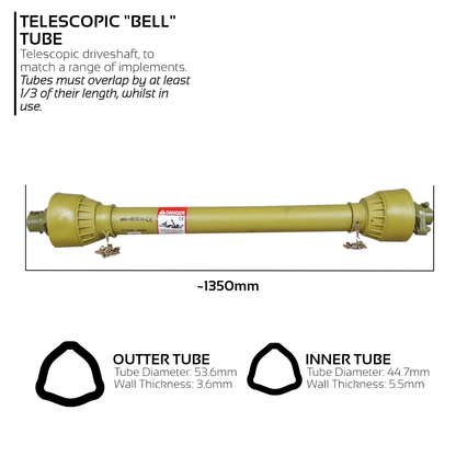 PTO A6 Drive Shaft 1 3/8 x 6 Quick Release with Shear Bolt & Bell Tube 1350mm