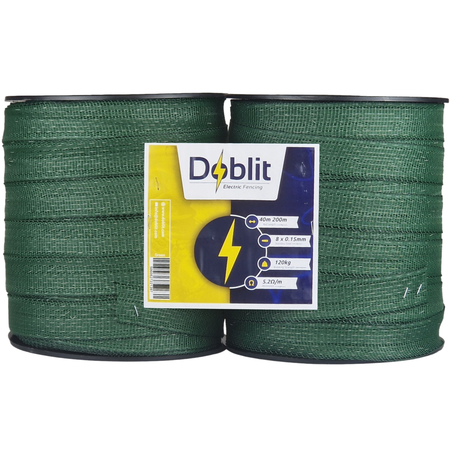 Doblit 40mm Poly Tape Electric Fence Horse Tape Fencing Conductor  - Green 400m Twin Pack