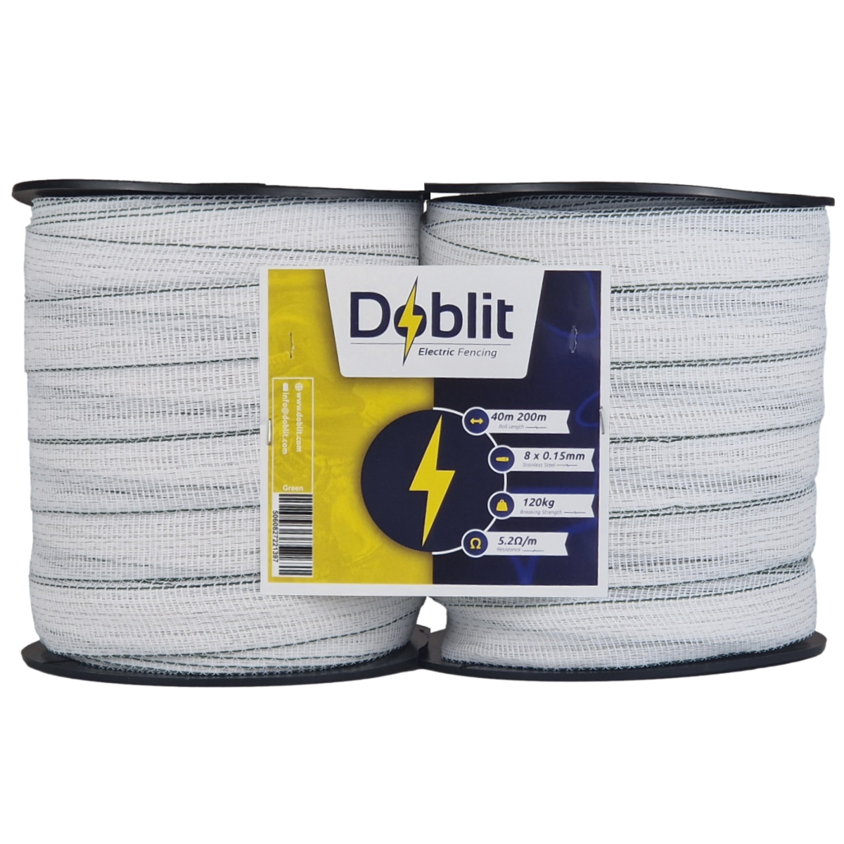 Doblit 40mm Poly Tape Electric Fence Horse Tape Fencing Conductor  - White 400m Twin Pack