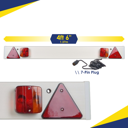 Trailer Light Board 4ft 6" – 12V 5-Function (Stop / Tail / Indicator / Reflector / Number Plate) with 7m Cable & 7-Pin Plug – Incandescent Bulbs