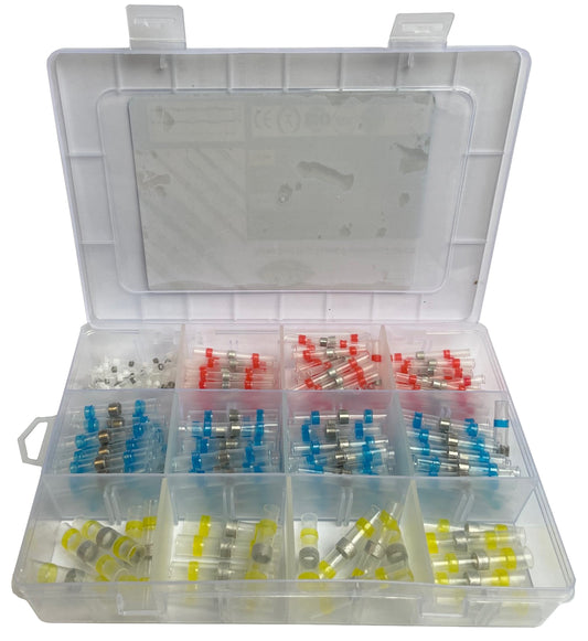 250pcs Heat Solder Seal Wire Connector Kit – Waterproof Heat Shrink Tubing | Yellow, Blue, Red, White – Automotive, Marine, Electrical Use