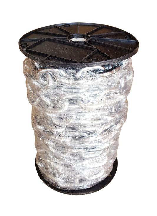 M8 Long Link Chain - 13M Reel, General Purpose Fencing, Tethering, Barrier Chain, Agricultural, Marine