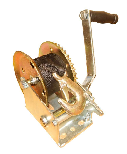 1200lbs Hand Winch with 6M x 50mm Strap – Heavy-Duty Manual Crank – 140mm x 90mm Base | Towing, Lifting, Trailer, Boat Use