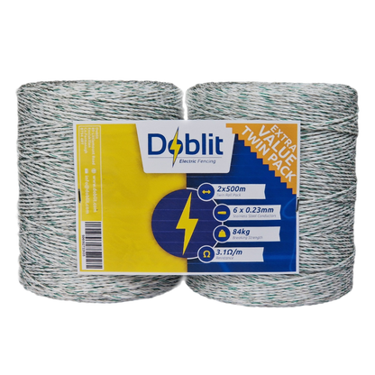 Doblit Green & White Heavy Duty 6-Strand Poly Wire Conductor 500m Twin Pack (1000m)