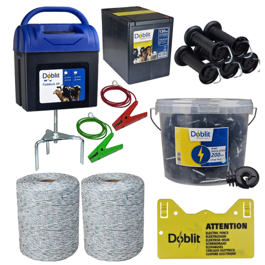 Doblit A9 Electric Fencing Kit | 1000m Fencing Bundle Includes 9v Energiser, Insulators, Poly Wire & Accessories