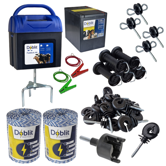 Doblit A9 Electric Fencing Kit | 1000m Fencing Bundle Includes 9v Energiser, Insulators, Poly Wire & Accessories