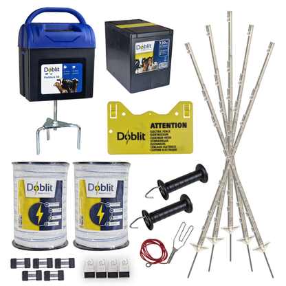 Doblit A9 Horse Fence Kit | 400m Fencing Bundle Includes 9v Energiser, Extra Tall Poly Posts, Poly Wire & Accessories